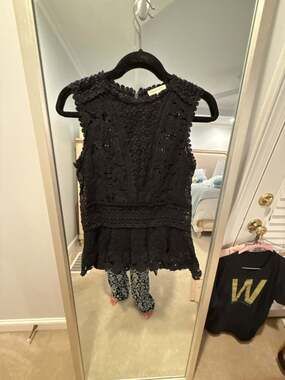 Rebecca Taylor Black Lace Eyelet Peplum Top